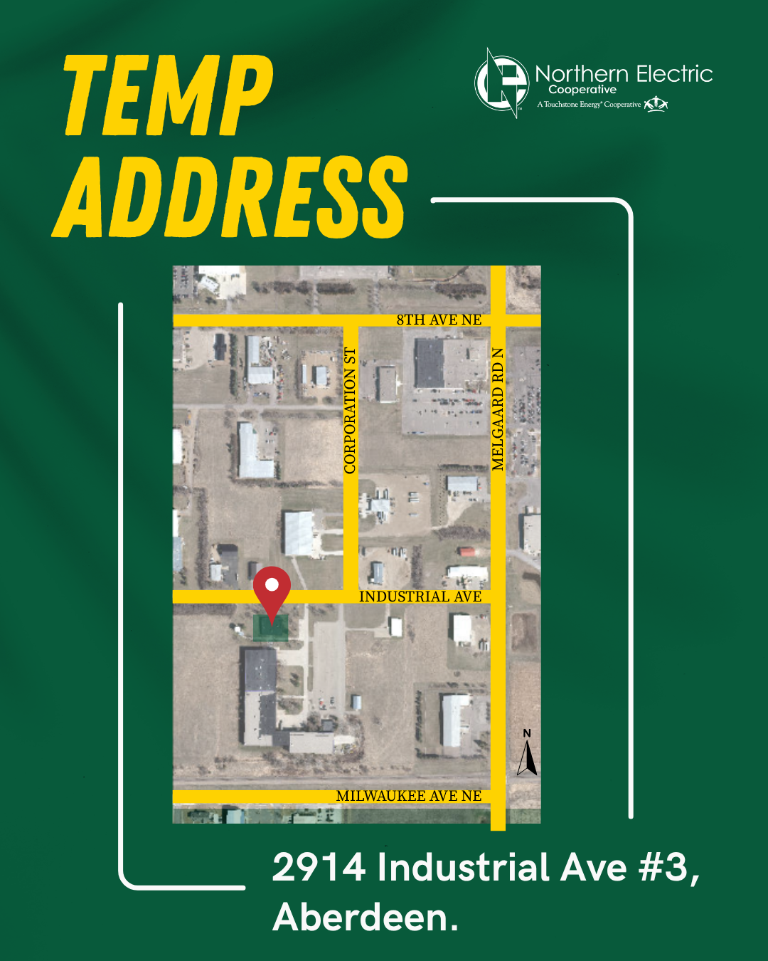 A map with the temporary office building marked